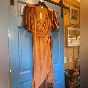 Baltic Born Asymmetrical Velvet Dress in Copper